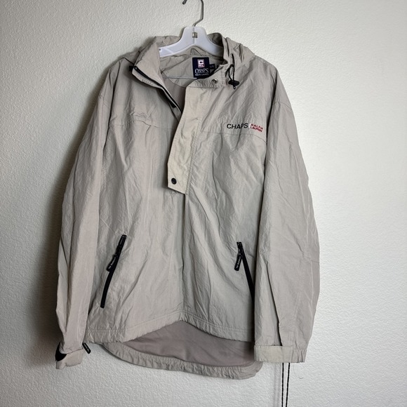 Chaps Other - Chaps Ralph Lauren Men's Anorak Sty Windbreaker Pullover Size‎ L Beige Hood VTG